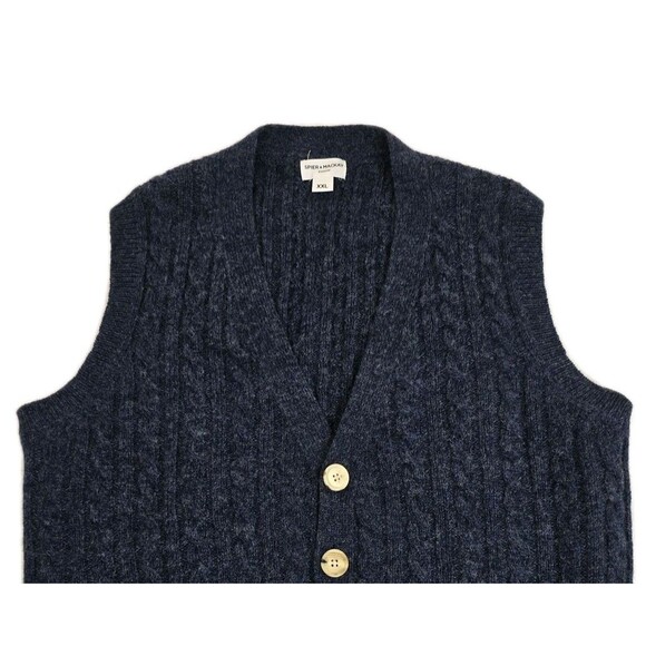 Spier & Mackay Sweater Vest Mens 2XL Navy Blue Wool Cable Knit Button V Neck - Picture 3 of 12